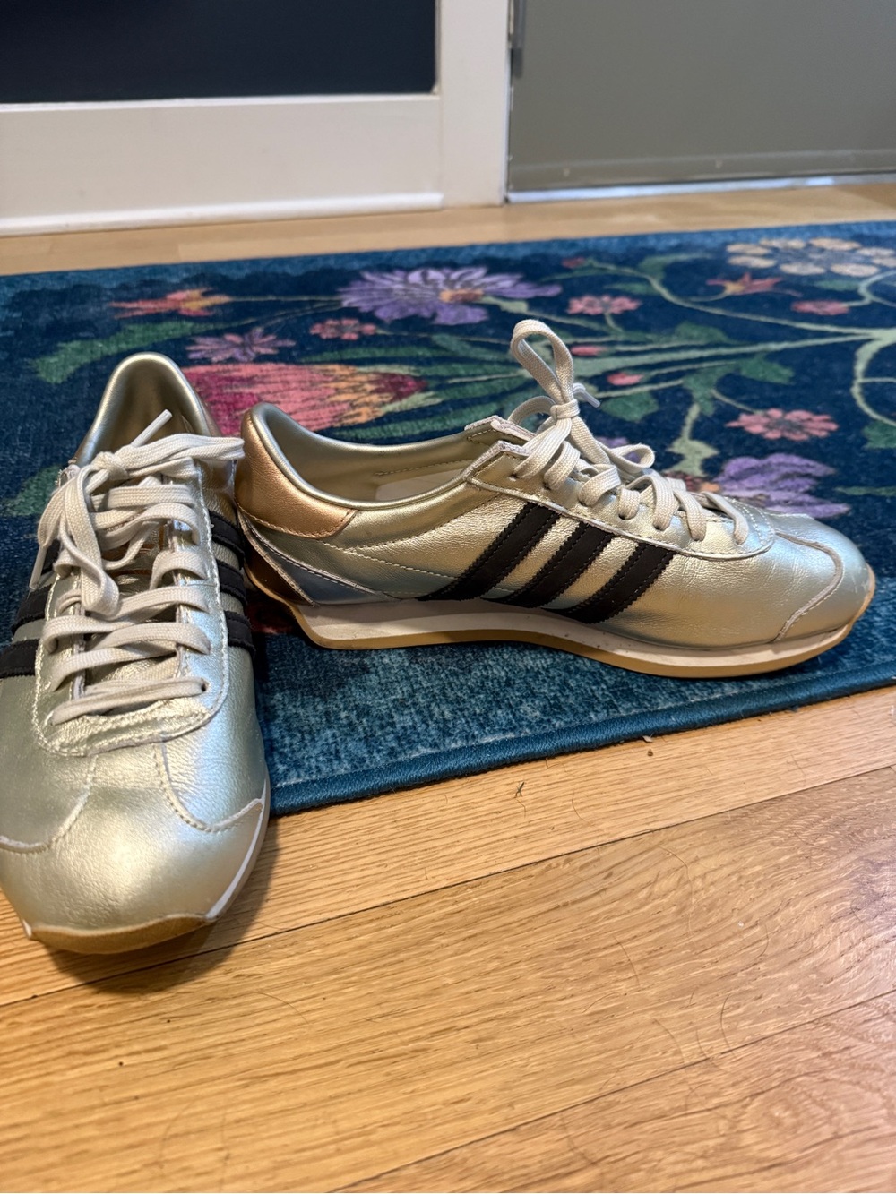 adidas Metallic Silver and Black Lace-Up Sneakers